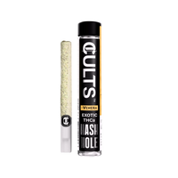 Cult's Venera Exotic THCa Hash Hole pre-roll and branded container on black background