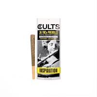 CULTS 3G THCa prerolls 2-pack with INSPIRATION label and artistic monochrome packaging