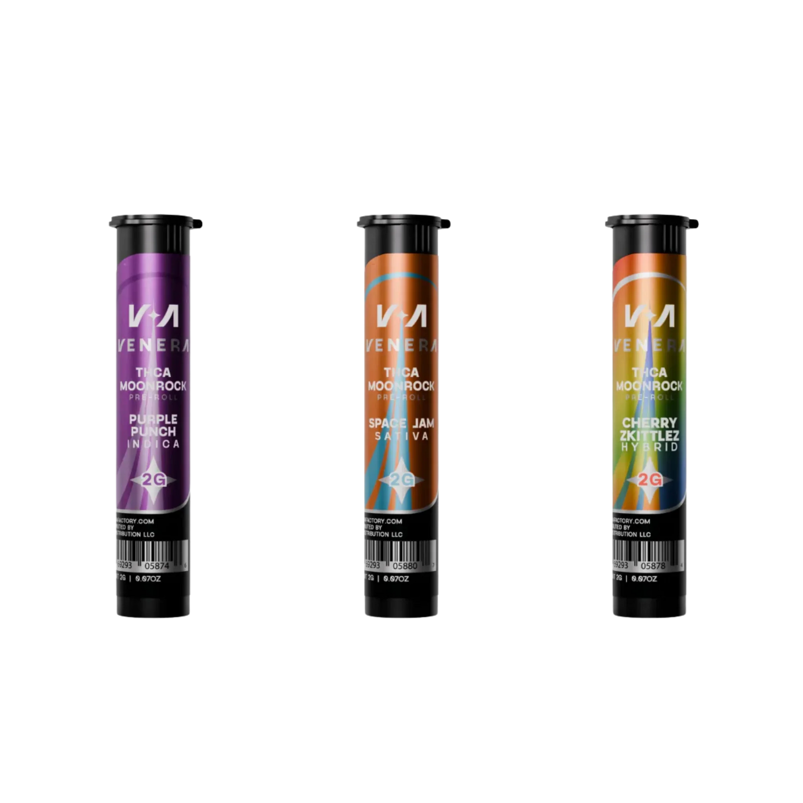 Venera THCA Moonrock Pre-Rolls in Purple Punch, Space Jam, and Cherry Zkittlez flavors
