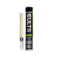 CULTS Venera Exotic THCa Hash Hole pre-roll and packaging on black background