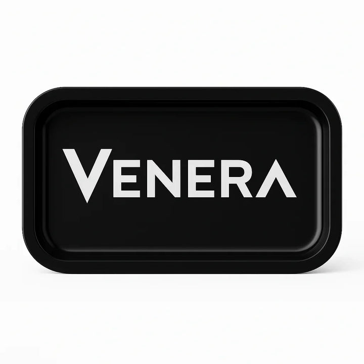 Black tray with 'Venera' logo on a white background