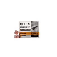 CULTS Sacraments Blood Orange Determination gummies pack with two gummies, black background