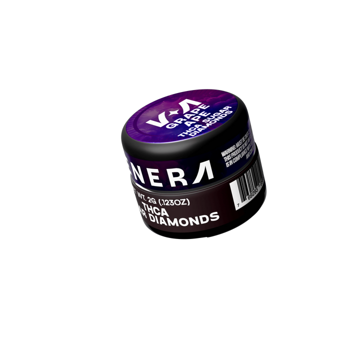 Jar of Grape Ape THCA Hemp Flower on a transparent background