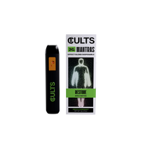 CULTS 2G Mantras Restore Apple Fritter disposable vape and packaging on black background