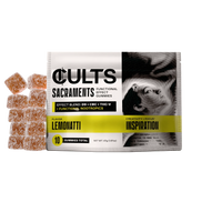 CULTS Sacraments Lemonatti Inspiration gummies pouch with sugar-coated gummies beside it