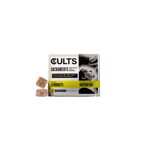 Cults Sacraments Lemonatti gummies 2-pack for creativity and focus on black background